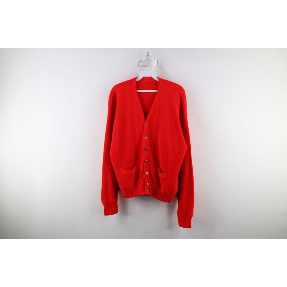 Vintage 50s 60s Streetwear Mens Size Medium Blank Knit Cardigan Sweater Red USA